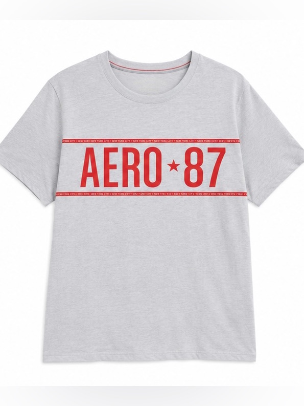 Aeropostale Light Gray Tee With Red Aero 87 Graphic